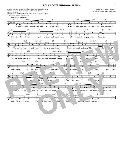 Polka Dots And Moonbeams By Jimmy Van Heusen Sheet Music For Lead Sheet Fake Book At Sheet