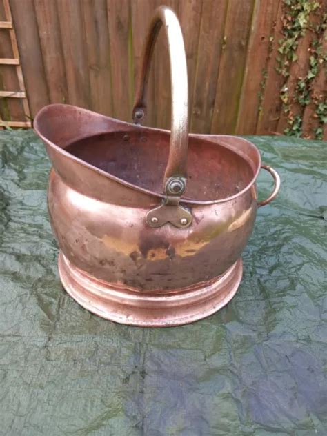 ANTIQUE COPPER Coal Log Scuttle Bucket With Brass Swing Handle