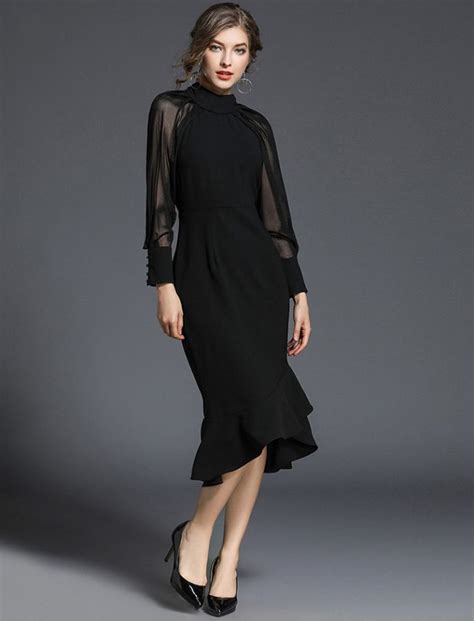 Sheer Long Sleeves Little Black Dress Sheer Long Sleeve Dress Black Long Sleeve Dress