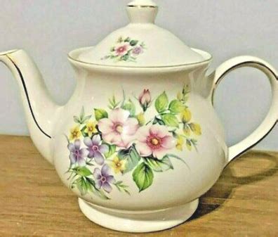 Vintage Windsor Sadler England Porcelain Teapot White Pink Purple