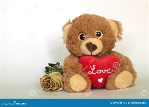 Teddy Bear with a Heart and a Dried Rose Stock Photo - Image of ...