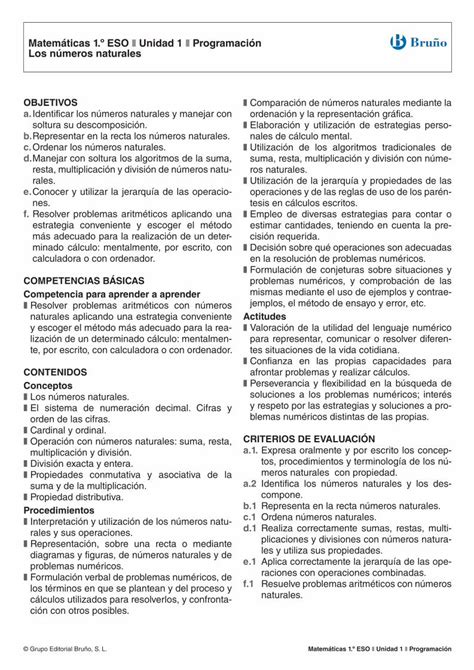 Pdf Matem Ticas Eso Unidad Programaci N Los N Meros Pdf