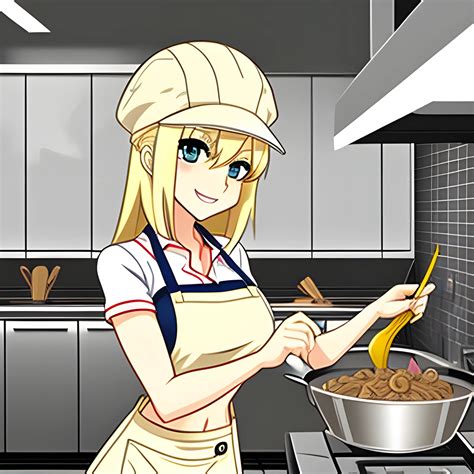 A Cute Chibi Blonde Girl Holding A Spanner Working In A Kitchen Arthub Ai