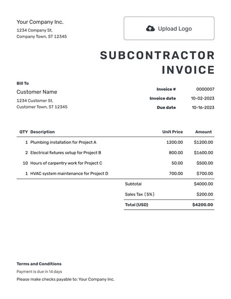 Free Subcontractor Invoice Template