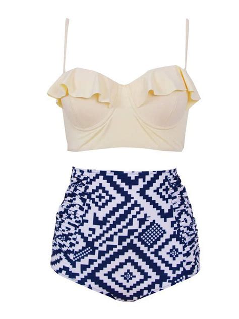 2018 Women S High Waisted Vintage Floral Swimwear Bikini Set Two Piece Push Up Padded Bra