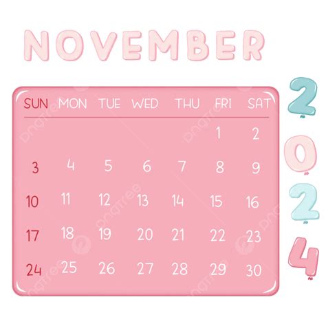 November 2024 Blue Pink Balloon Calendar 2024 Monthly Calendar