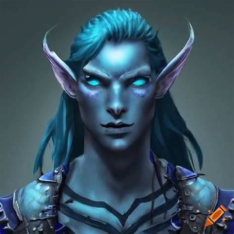 Male Dark Blue Sea Elf With Studded Leather Armor And Basic Clothing On