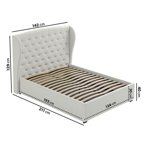 Cream Fabric Small Double Ottoman Bed with Winged Headboard - Safina ...