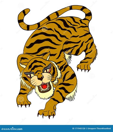 Traditional Tiger Vector Illustration for Sticker or Tattoo Design on ...