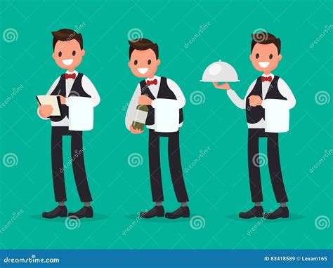 Restaurant Waiter Cook Stick Figure Vector Illustration