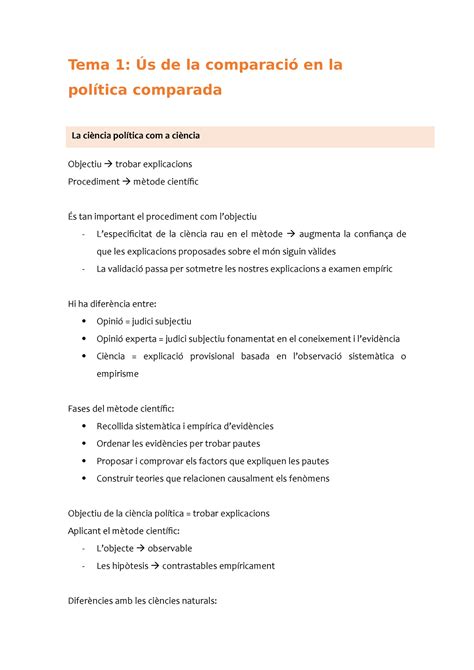 Política comparada apunts Tema 1 Ús de la comparació en la