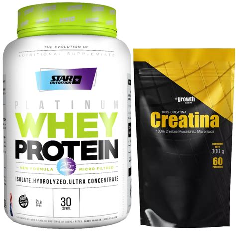 Combo Platinum Whey Lbs Star Creatina Growth Demusculos