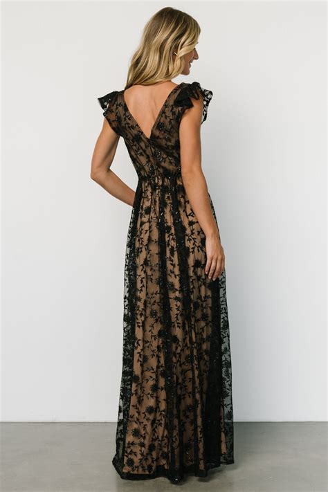 Alexa Embroidered Sequin Maxi Dress Black Nude Baltic Born