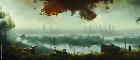 Artistic concept illustration of a dystopian city, background ...