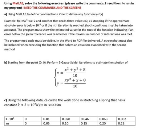 Solved Using MatLAB Solve The Following Exercises Please Chegg