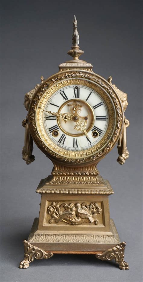 Lot Ansonia Gilt Metal Mantle Clock H 18 In 457 Cm