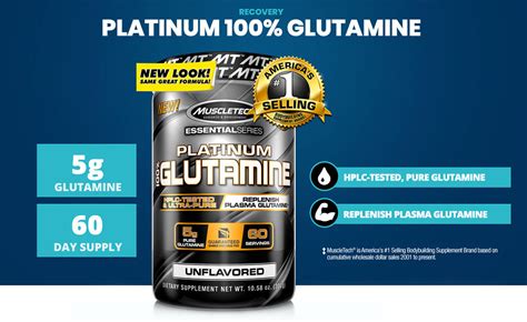 MuscleTech Platinum 100 Glutamine 300 Grams 60 Servings Mass