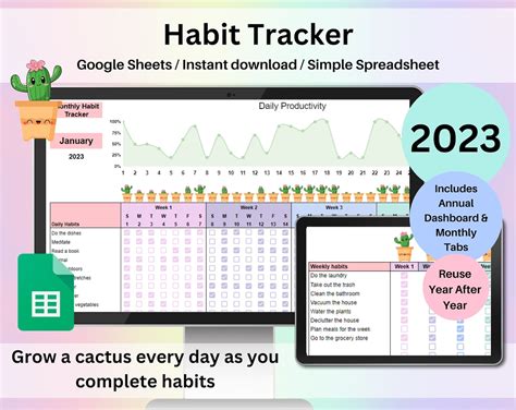 Aesthetic Habit Tracker Google Spreadsheet Templates Diaxna