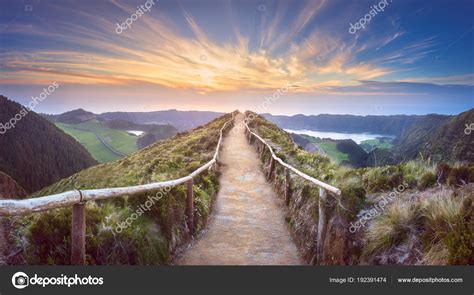 Mountain landscape Ponta Delgada island, Azores Stock Photo by ...