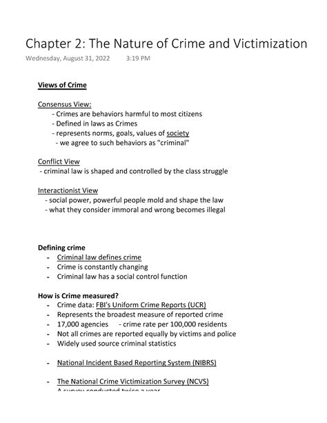 Chapter 2 The Nature Of Crime And Victimization Views Of Crime Consensus View Crimes Are