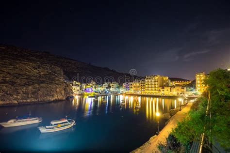 Xlendi, Gozo - Beautiful Aerial View Over Xlendi Bay by Night Stock ...