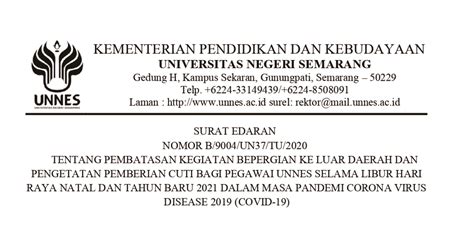 Surat Edaran Rektor Tentang Pembatasan Bepergian Hari Libur Dan Natal