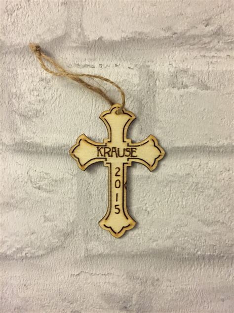 Personalized Cross Ornament Wood Burned Etsy