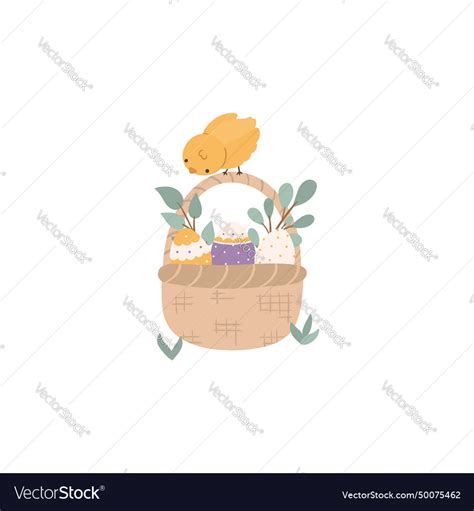 Easter basket with a chicken Royalty Free Vector Image