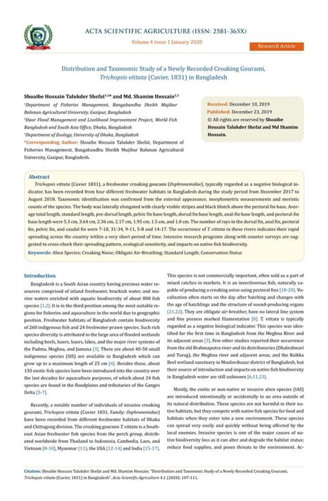 Distribution And Taxonomic Study Of A Newly Recorded Croaking Gourami