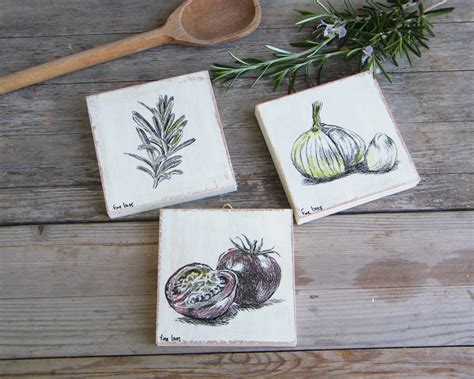 Food Art, Miniature Paintings, Set of 3, Rustic Kitchen Decor, Kitchen ...