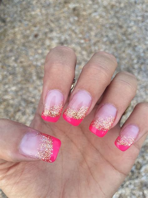 Hot Pink Nails With Gold Glitter