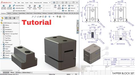 Design Part Assembly And Drawing Tutorial In SolidWorks Tapper Block