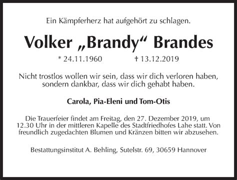 Traueranzeigen Von Volker Brandy Brandes Trauer Anzeigen De