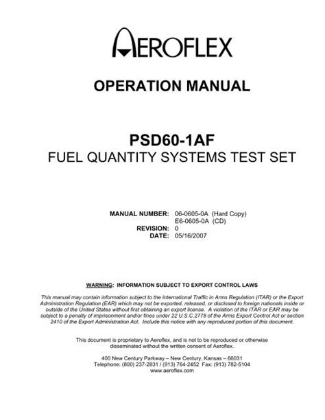 Psd60 1af Fuel Quantity Systems Test Set Operations Aeroflex