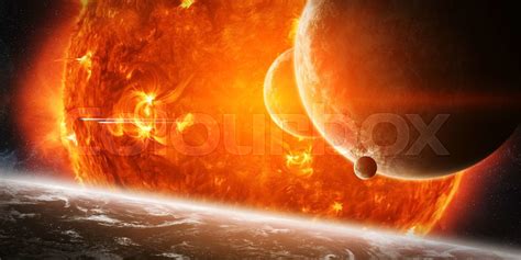 Exploding Sun In Space Close To Planet Stock Image Colourbox