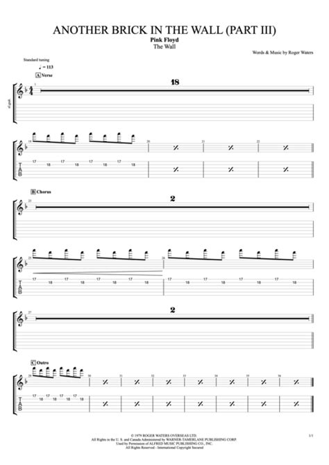 Tablature Another Brick In The Wall Part 3 De Pink Floyd Guitar Pro