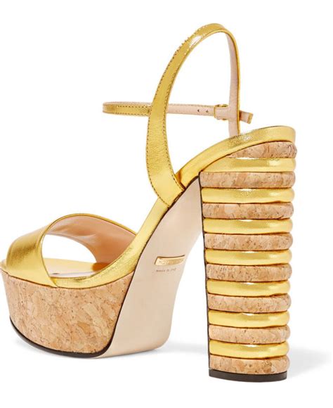 Gucci Metallic Leather And Cork Platform Sandals Shoes Post