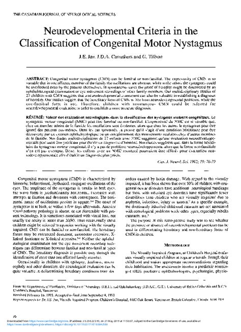 Pdf Neurodevelopmental Criteria In The Classification Of Congenital