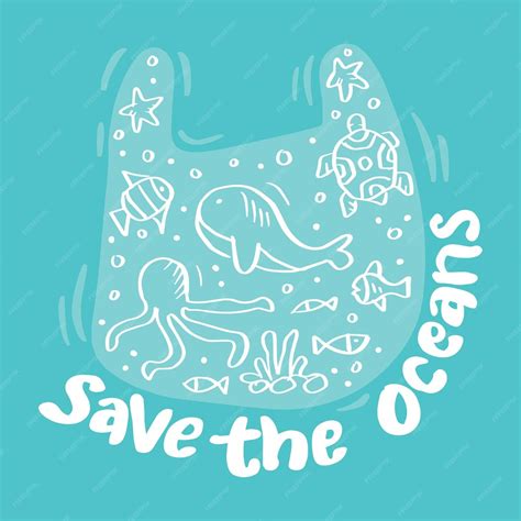 Premium Vector Save The Oceans Hand Drawn Lettering Protect Ocean Concept