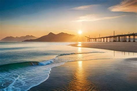 the sun rises over the ocean and the beach in rio de janeiro, brazil