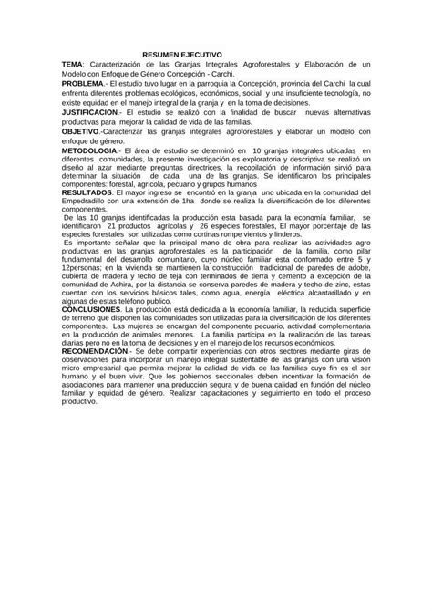 Pdf Resumen Ejecutivo Tema Problema Observaciones Para Incorporar