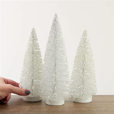 Glittered White Bottle Brush Tree Set Christmas Miniatures