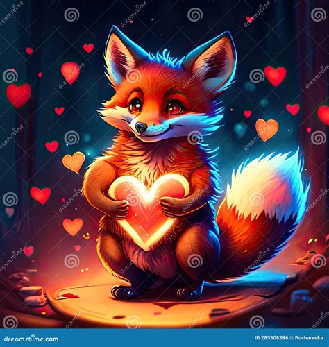 Cute Dhole Hugging Heart Cute Fox With Heart Valentines Day Card Vector Illustration