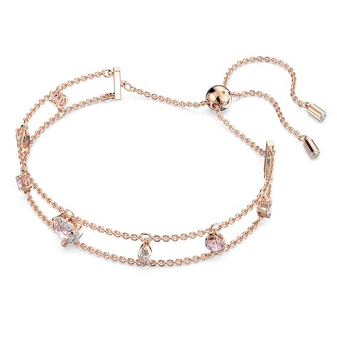 One Bracelet Mixed Cuts Heart Pink Rose Gold Tone Plated Swarovski