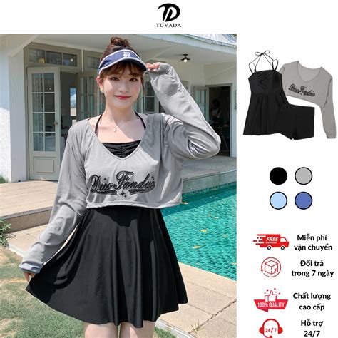 Bikini đi biển kín đáo Tuvada có bigsize đồ bơi nữ kèm áo choàng chống