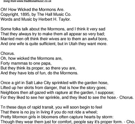 Old Time Song Lyrics For 47 Oh How Wicked The Mormons Are