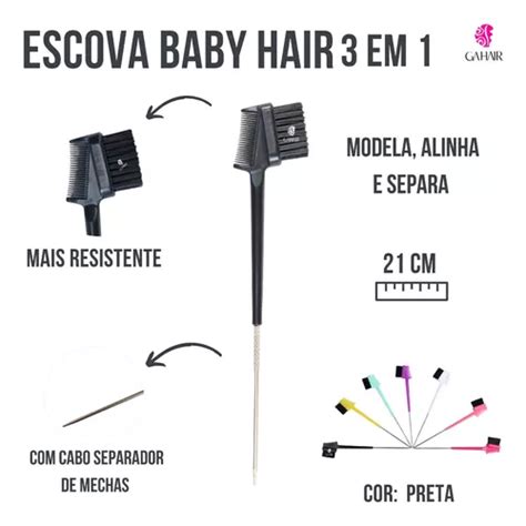 Pente Escovinha Para Penteado Baby Hair Profissional 3 Em 1 Cor Preto