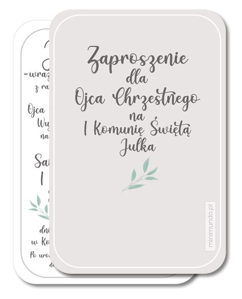 Zaproszenie Na Komunie Dla Ojca Chrzestnego Personalizowane Minimundo