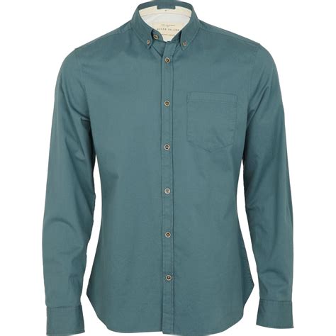 River Island Teal Twill Shirt In Blue For Men Teal Lyst