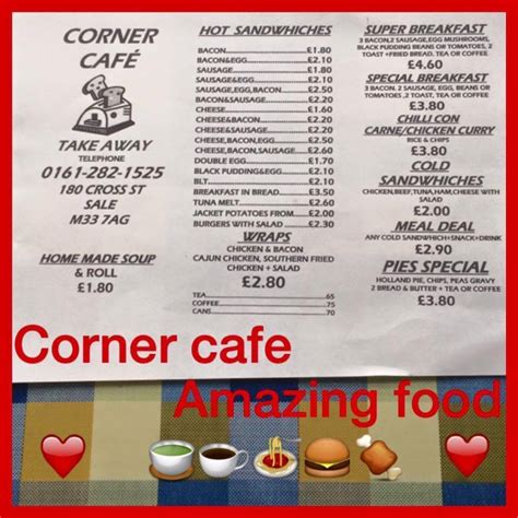 Menu At The Corner Cafe Sale 180 Cross St